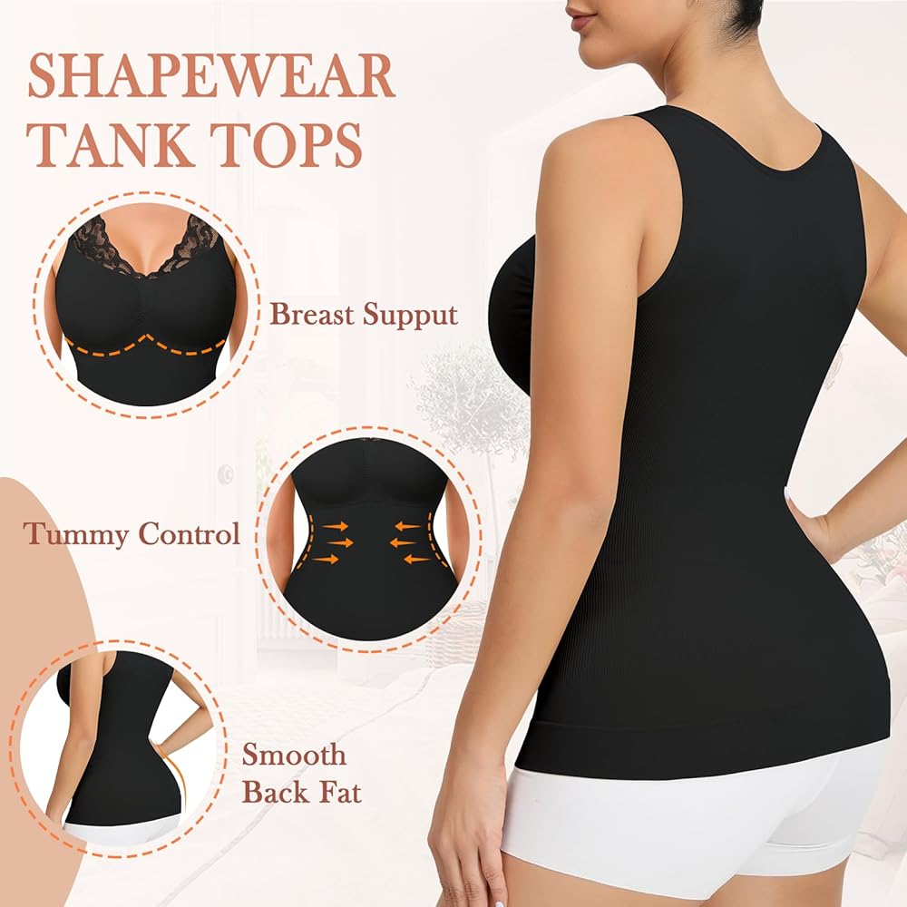 LIRASDIS Lace Shapewear Tank Tops for Women, V Neck